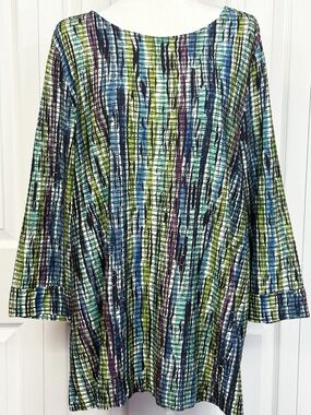 NorthStyle Blue & Green Multi Stripe Reflections Knit 3/4 Sleeve Top XL